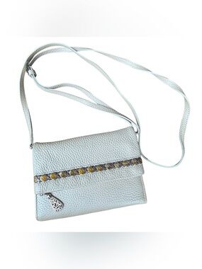 Brighton Leather Crossbody Bag with Decorative Stud Trim - White Tri Fold